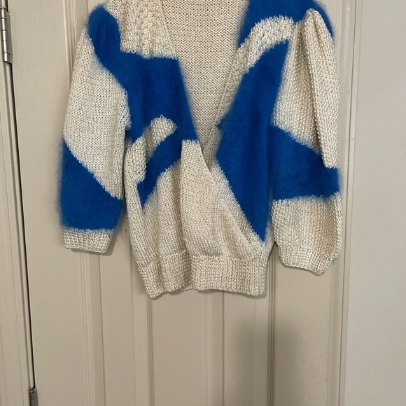 Sweater Chic Blue and Cream Women's habdknit sweater - Picture 2 of 4